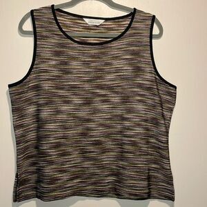 Exclusively Misook- Dark Neutrals Striped Sleeveless Blouse Tank Top- Size M/L